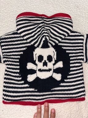 Children's ArtWalk Striped Skull Knit Hoodie - Black, White & Red